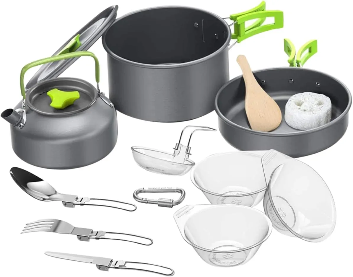 1 Set Portable Cookware for Camping and BBQ Lightweight Cookware with Cutlery and Easy to Carry for Outdoor Adventures and Picnics