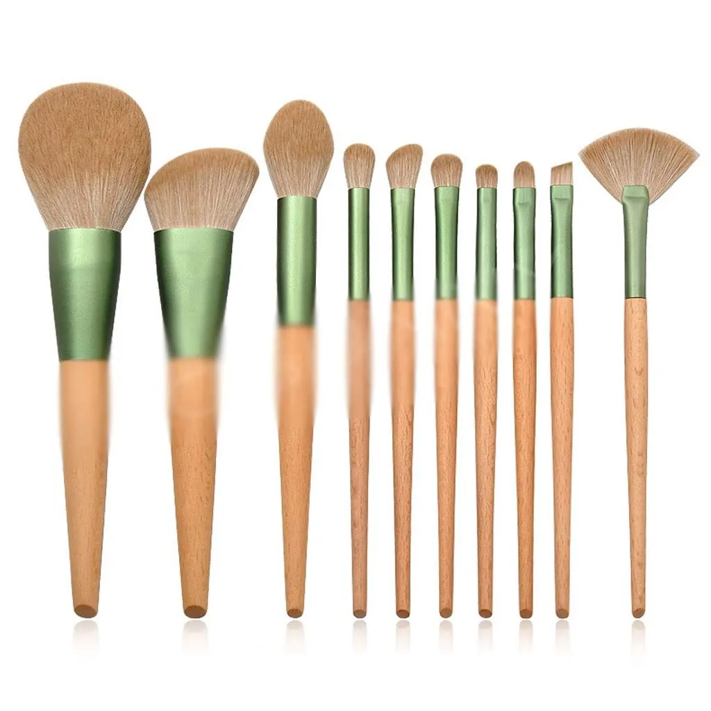10 Wooden Handle Makeup Brush Set Powder Eye Shadow Eyebrow Brush Makeup Tool