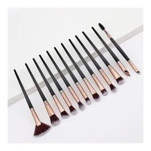 10/12 Set Makeup Brush Tool Set Soft Eyeliner Natural Synthetic Hair Brush Set (Color : Black-Golden)