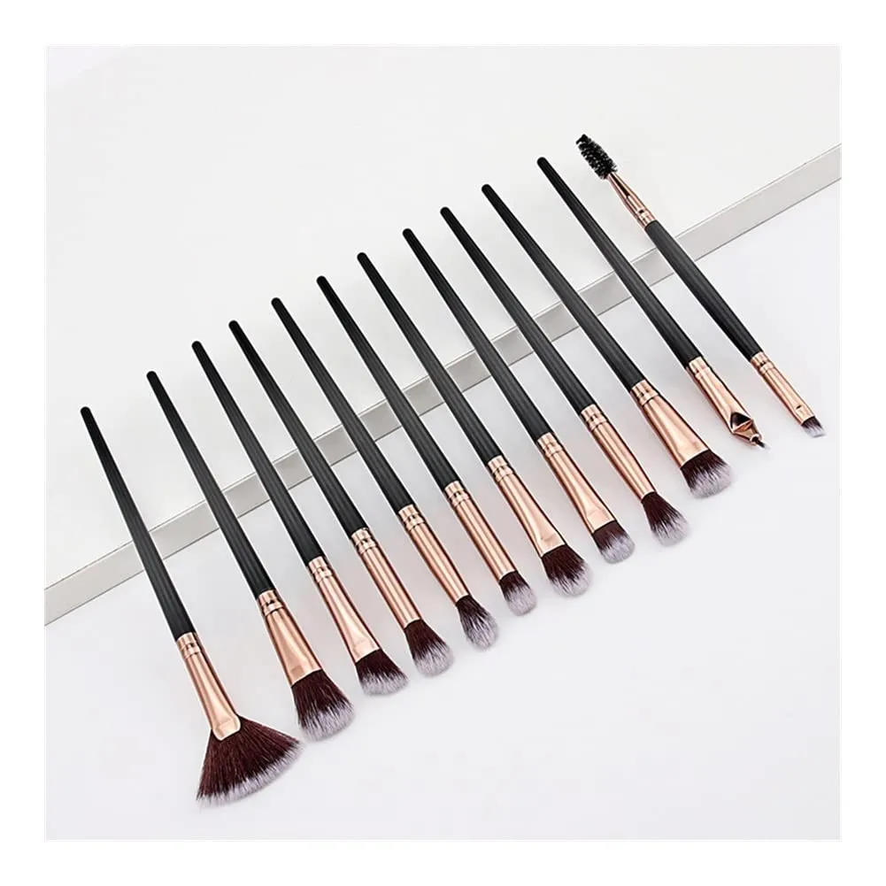 10/12 Set Makeup Brush Tool Set Soft Eyeliner Natural Synthetic Hair Brush Set (Color : Black-Golden)