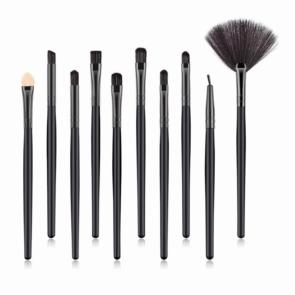 10 Pcs Makeup Brush set EyeShadow Makeup Cosmetics Brush Pcs Blending Wood Tool Brush Highlight Brush, Black(One Size,Black)