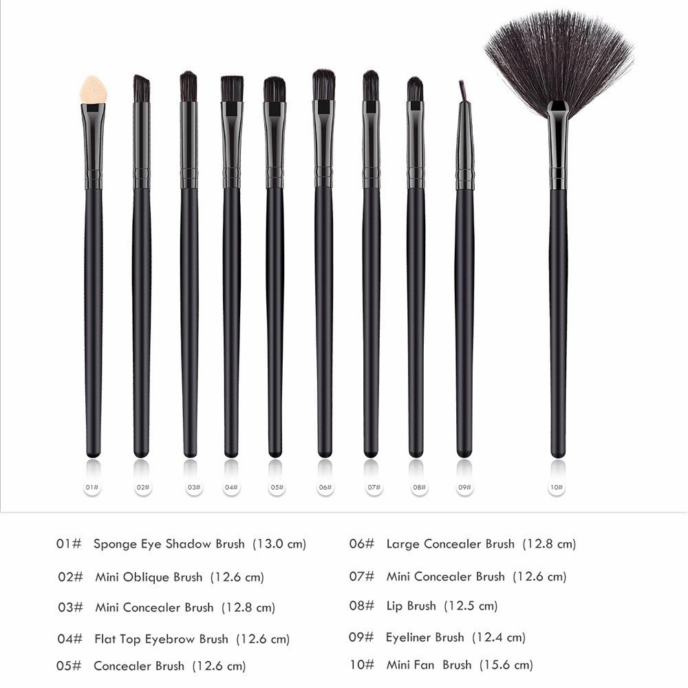 10 Pcs Makeup Brush set EyeShadow Makeup Cosmetics Brush Pcs Blending Wood Tool Brush Highlight Brush, Black(One Size,Black)