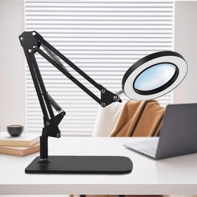 10x Magnifying Glass with Light, 3 Color Modes Dimmable LED Magnifying Desk Lamp with Large Stand and Clamp Long Swivel Arm Lighted Magnifier Hands Free for Crafts, Workbench, Hobby, Sewing,Repair