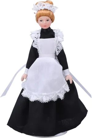 1:12 Dollhouse Maid Doll, Dollhouse People with Turnable Limbs Movable Ceramic Victorian Lady Servant Porcelain Doll Model Christmas, Birthday Decoration Girls Kids