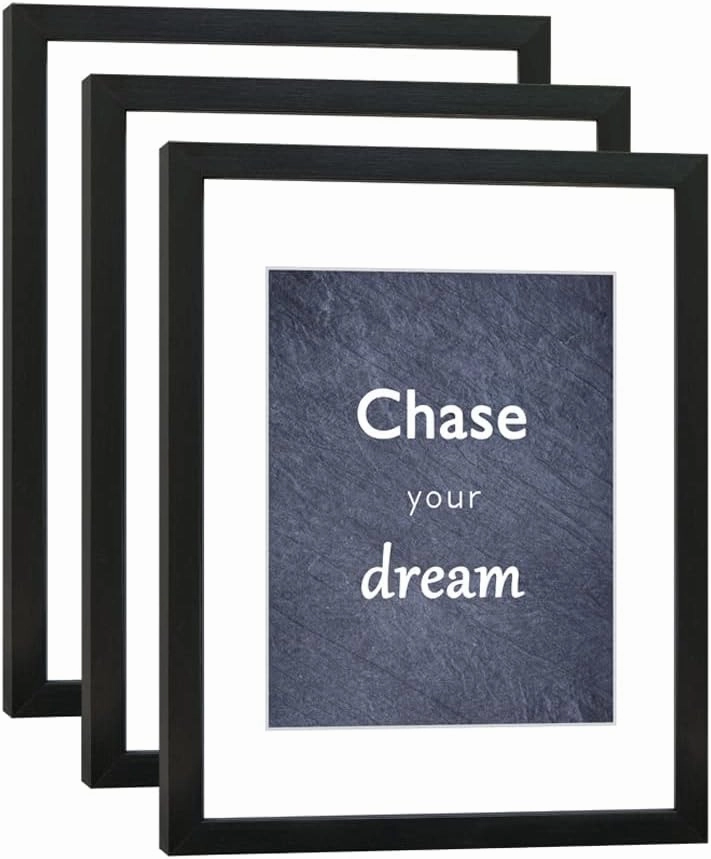 11x14 Picture Frame Set of 3 with Real Glass for Pictures 8x10 with Mat or 11x14 Without Mat, Wall Gallery or Tabletop display Photo Frames in Black