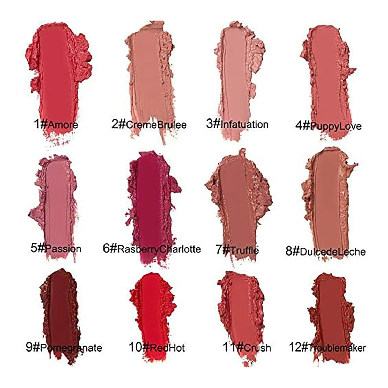 12 Colors Cream Texture Lipstick Waterproof, 12 Color Cream Lip Gloss, Portrayi 12 Colors Cream Texture Lipstick, Non Stick Cup Lipstick, Long-Lasting Moisturizing Lip Lipstick (02, 4ml)