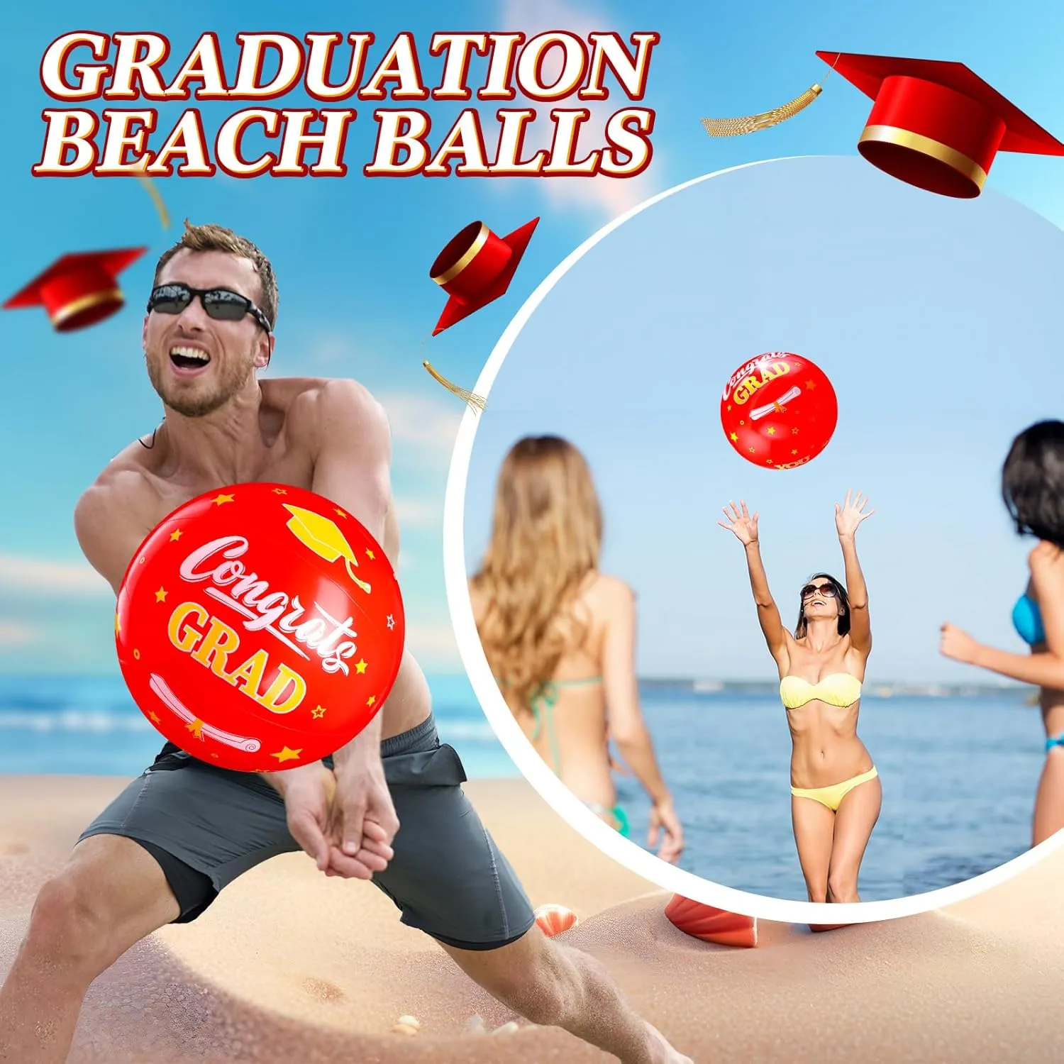 12 Pack 2025 Graduation Beach Balls 11.8" Inflatable Congrats Grad Ball Graduation Party Favors Gifts Class of 2025 Decor Sign Pool Toy for Student Seniors Teens College