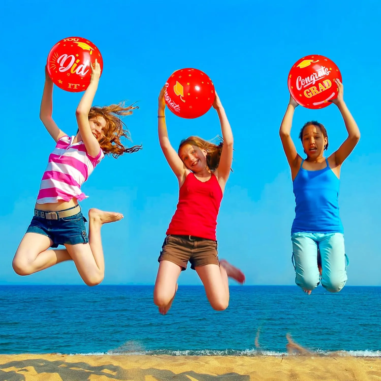 12 Pack 2025 Graduation Beach Balls 11.8" Inflatable Congrats Grad Ball Graduation Party Favors Gifts Class of 2025 Decor Sign Pool Toy for Student Seniors Teens College
