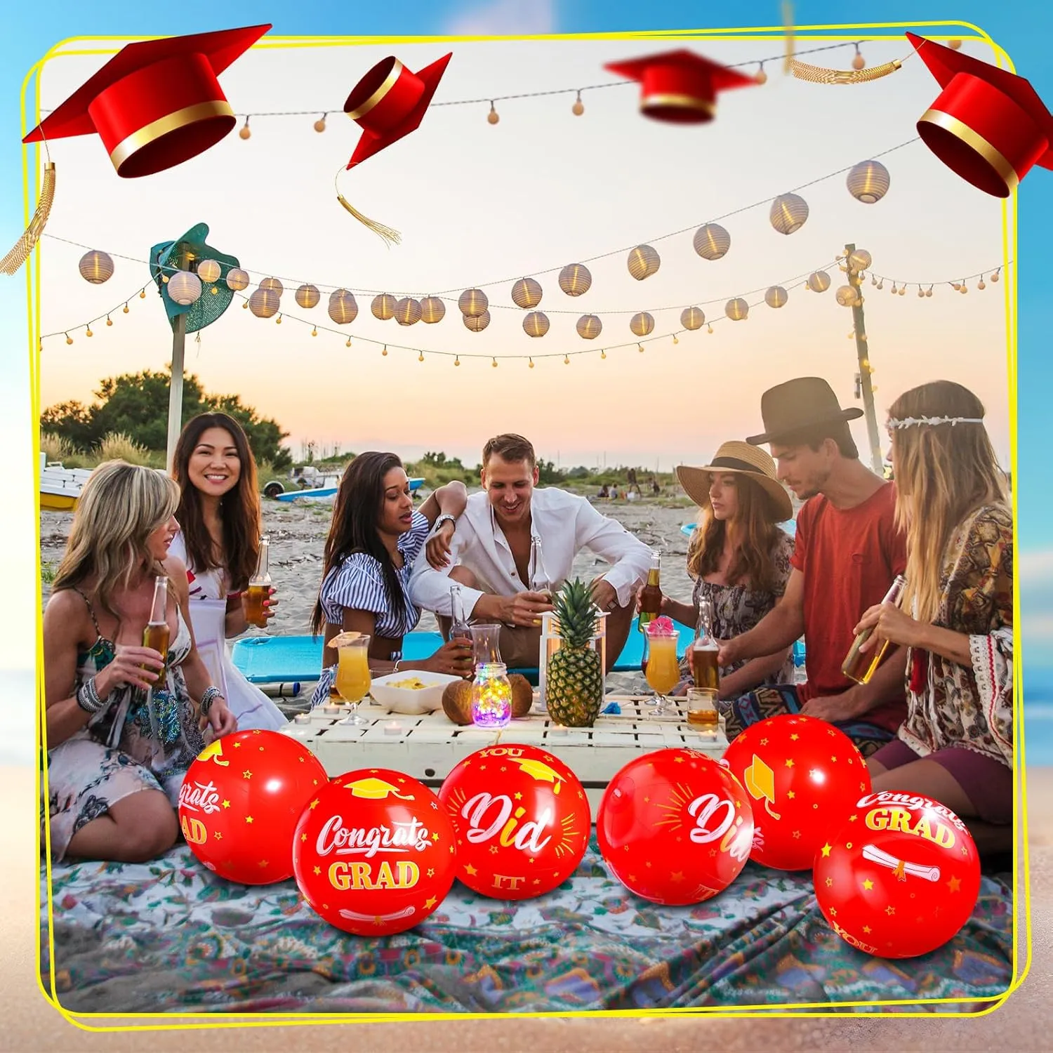 12 Pack 2025 Graduation Beach Balls 11.8" Inflatable Congrats Grad Ball Graduation Party Favors Gifts Class of 2025 Decor Sign Pool Toy for Student Seniors Teens College
