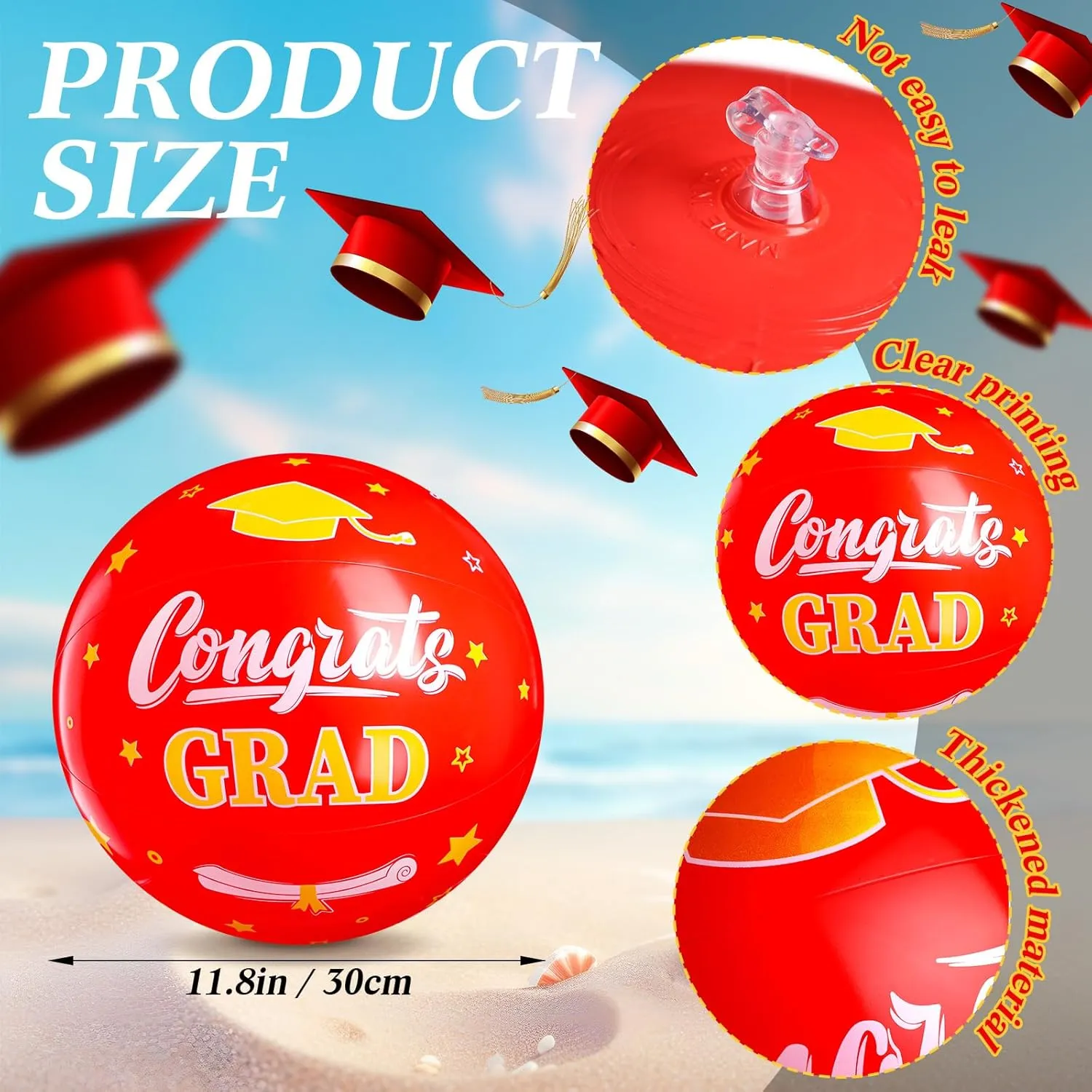 12 Pack 2025 Graduation Beach Balls 11.8" Inflatable Congrats Grad Ball Graduation Party Favors Gifts Class of 2025 Decor Sign Pool Toy for Student Seniors Teens College