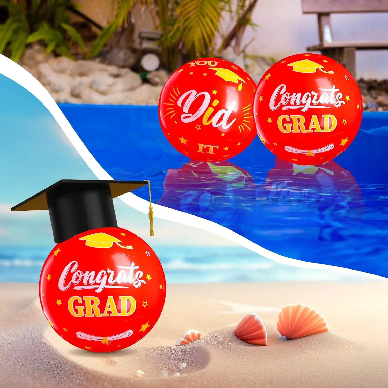 12 Pack 2025 Graduation Beach Balls 11.8" Inflatable Congrats Grad Ball Graduation Party Favors Gifts Class of 2025 Decor Sign Pool Toy for Student Seniors Teens College