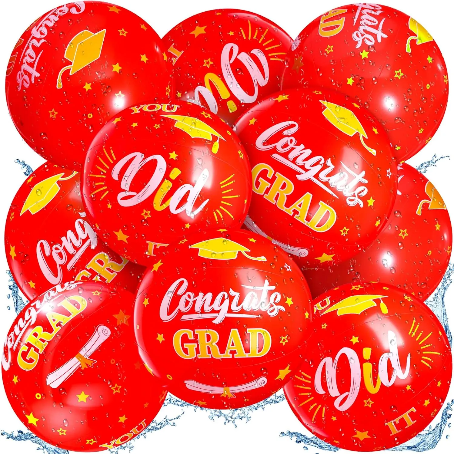12 Pack 2025 Graduation Beach Balls 11.8" Inflatable Congrats Grad Ball Graduation Party Favors Gifts Class of 2025 Decor Sign Pool Toy for Student Seniors Teens College