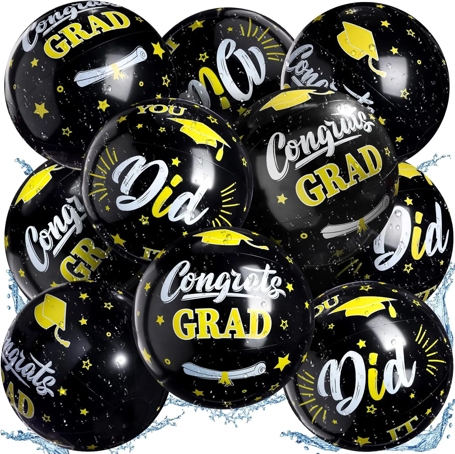 12 Pack Graduation Beach Balls 11.8" Inflatable Congrats Grad Ball Graduation Party Favors Gifts Class of 2025 Decoration Sign Pool Toy for College Graduation Pool Party Supplies