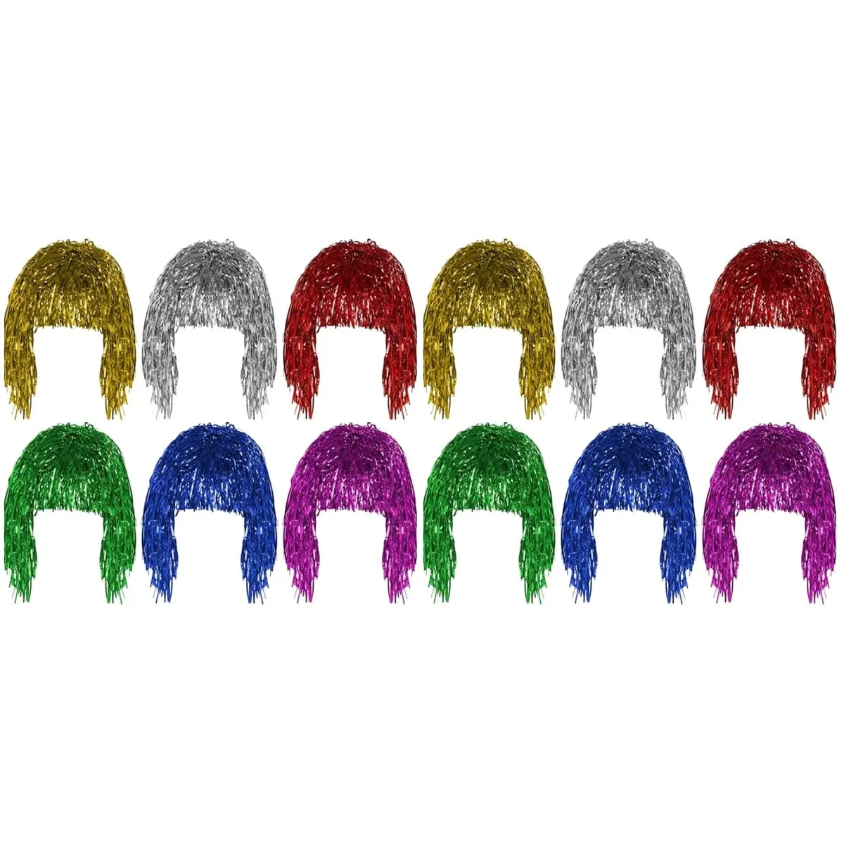 12 Packs Tinsel Party Wigs, Foil Wig Funny Shiny Wig Cosplay Party Wig Set Tinsel Party Supplies for Party Festival Costume Photo Props Men Women, Short Hair Wig