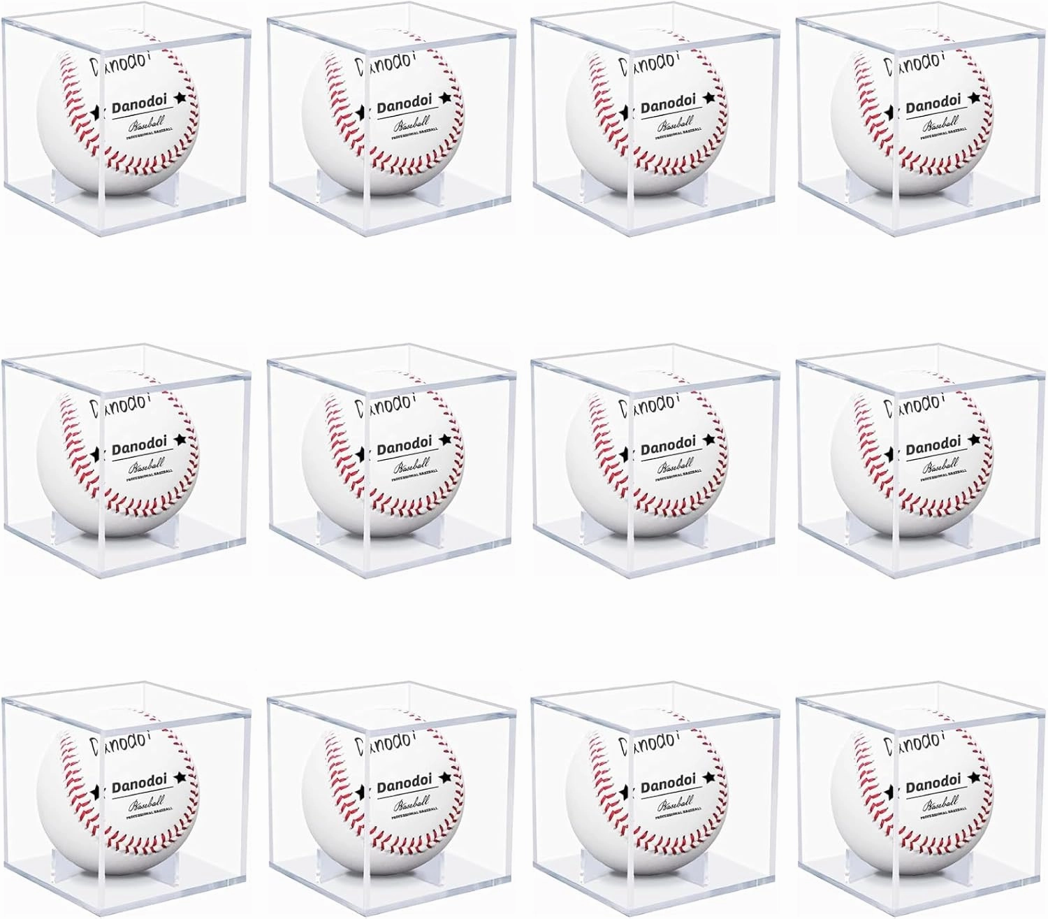 12 Pack Baseball Display Case UV Protected Acrylic Clear Baseball Holder Square Cube Ball Protector Memorabilia Autograph Display Box for Official Size Baseball