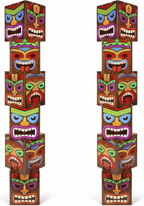 12 Pcs Luau Party Decorations Tiki Totem Pole Decor Column Card Stock 68.8 Inch Height Three Dimensional for Hawaiian Luau Birthday Party Home Outdoor Indoor Tropical Theme Decor (4 Sides)