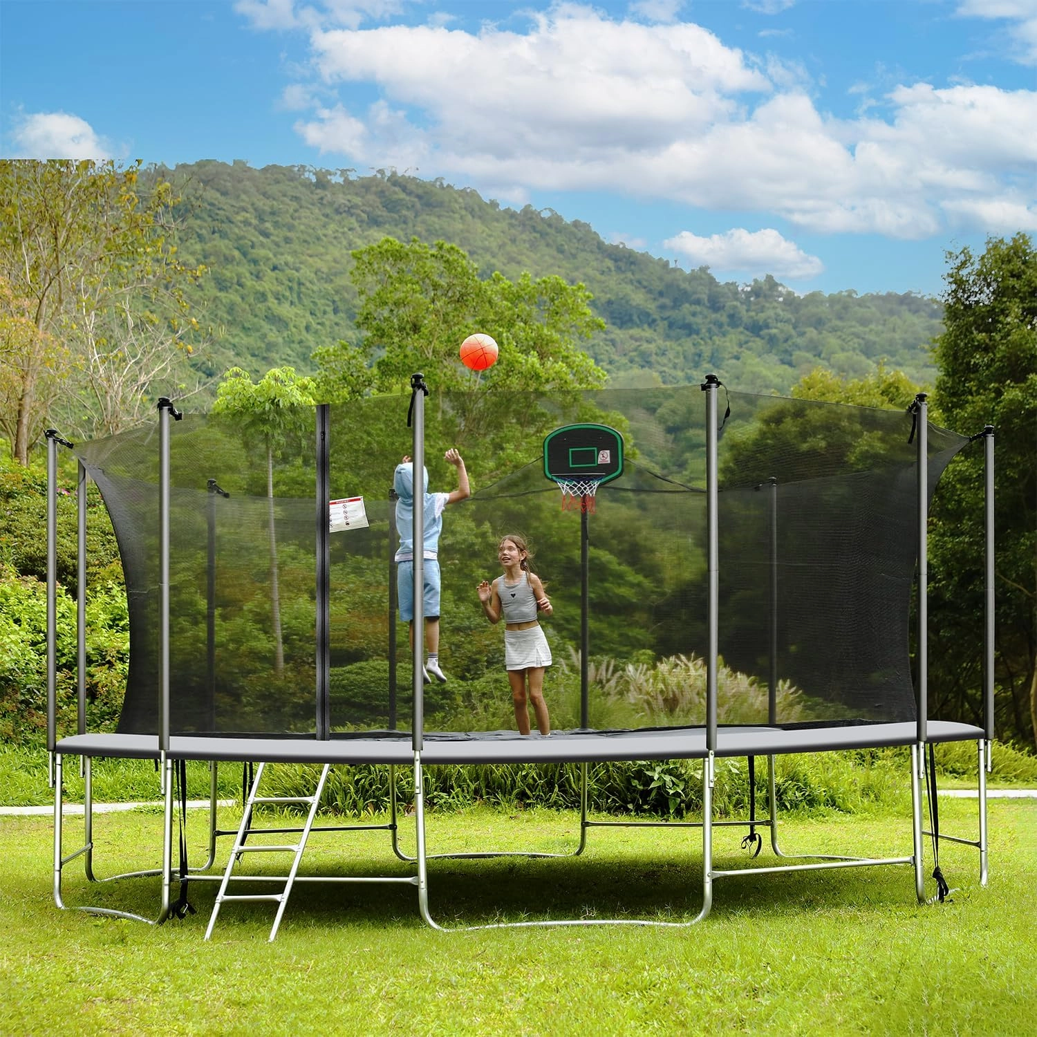 12FT 14FT 16FT Tranpoline for Adults and Kids, 1500 LBS Outdoor Tranpoline with Light, Sprinkler, Socks, Outdoor Recreational Tranpoline Heavy Duty - ASTM CPC CPSIA