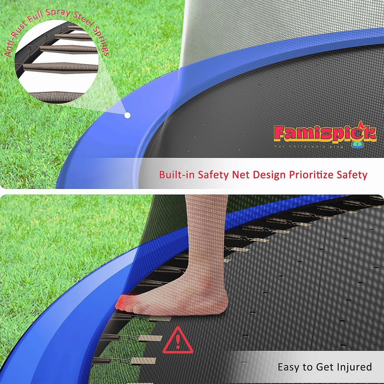12FT 14FT 16FT Tranpoline for Adults and Kids, 1500 LBS Outdoor Tranpoline with Light, Sprinkler, Socks, Outdoor Recreational Tranpoline Heavy Duty - ASTM CPC CPSIA