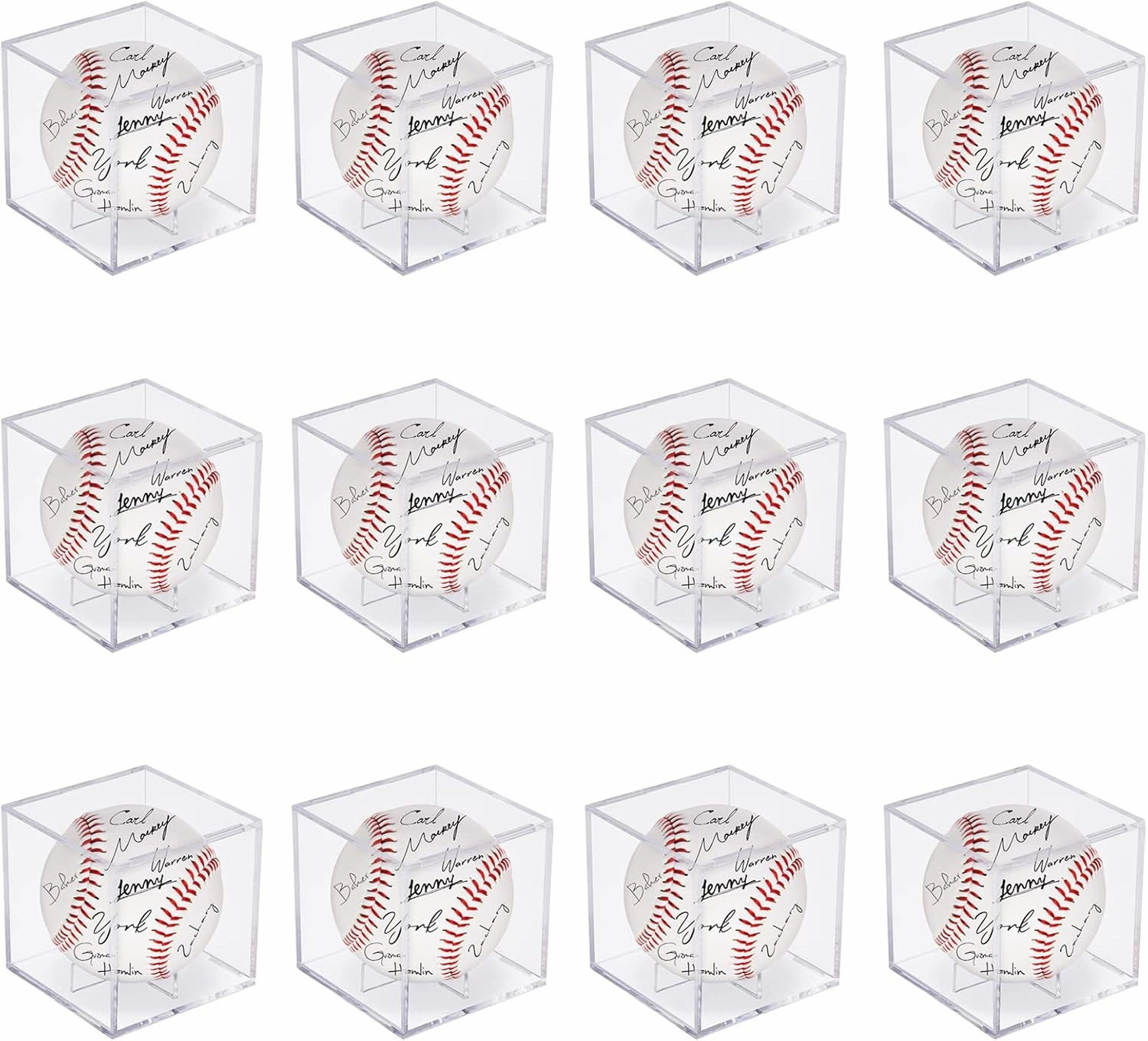 12Pack Baseball Display Case Acrylic Cube - UV Protected Acrylic Baseball Holder, Display Case for Autographed Baseball, Tennis Ball, Golf Ball, Billiard Ball, Memorabilia Display Cases