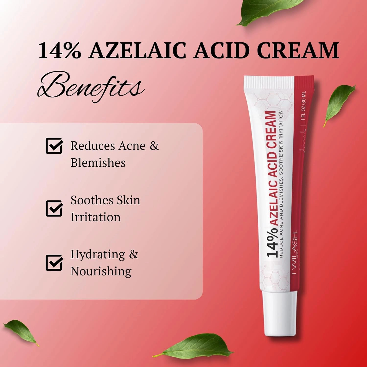 14% Azelaic Acid Cream with Pimple Popper Tool – Intensive Acne & Blemish Treatment – Redness Relief and Deep Hydration for Sensitive Skin – 1 fl oz / 30 ml (14%)