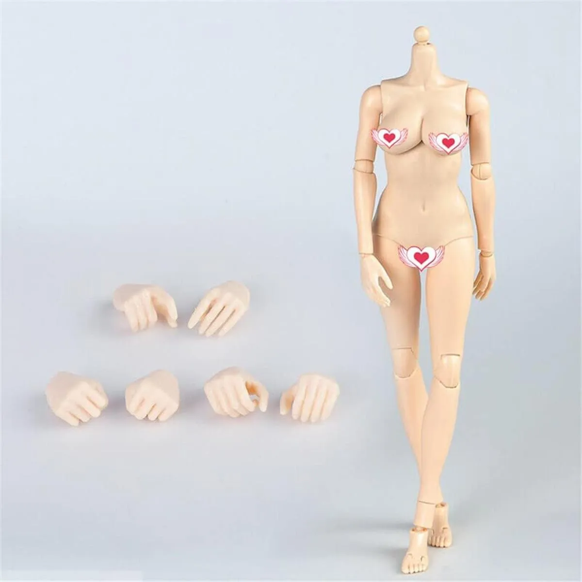 1/6 Scale Female Flexible Action Figure Body - Pale Skin Oversize Bust, 12 inches Miniature Movable Ball-Jointed Aciton Figure Model Body with Detachable 4 Pairs of Hand Shapes