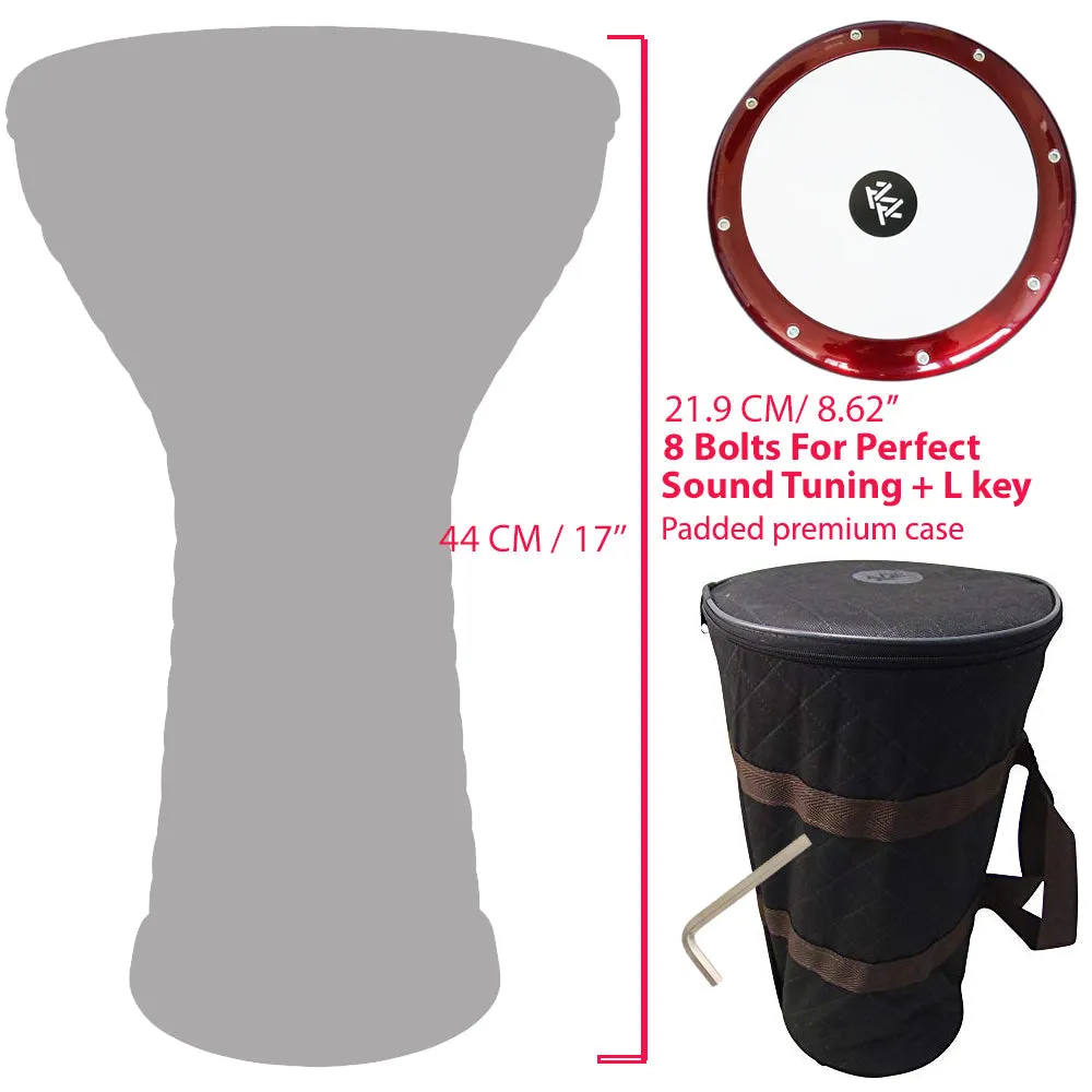17'' Glowing Red Wave Zaza Percussion Engraved Egypt Style Darbuka Doumbek