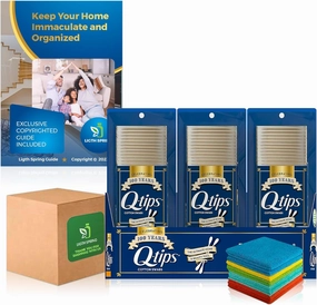1750 ct - Q-Tip Cotton Swabs,   Microfiber Cleaning Cloths, Soft Absorbent Rag, Car,Window (12in.x12in) 1 Pack - Bundle LigthSpring Guide 5 Essential Tips for a Pristine Home - (Box May Vary)
