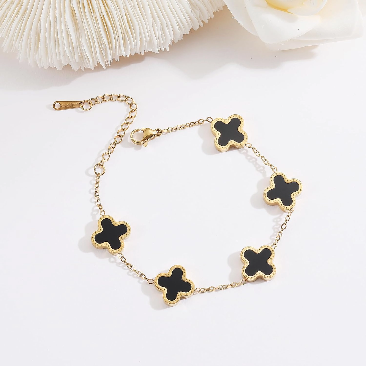 18K Gold Plated Clover Bracelet Love bangle Set for Women Stack Cute Fashion Simple Friendship Bracelet Lucky Link Bracelets Jewelry Gifts Trendy for Women