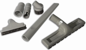 1.25" Gray Vacuum Attachment Kit with 2 Adapters (1-3/8" & 1-1/4") Floor Brush, Crevice Tool, Dust Brush, Upholstery Tool Compatible with Miele, Eureka, Kirby, Hoover, Shop Vac & More