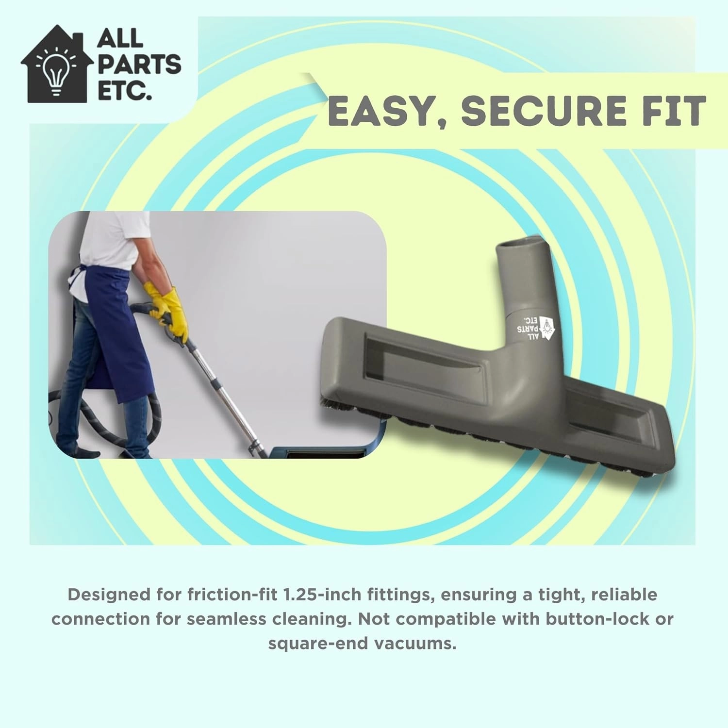 1.25" Gray Vacuum Attachment Kit with 2 Adapters (1-3/8" & 1-1/4") Floor Brush, Crevice Tool, Dust Brush, Upholstery Tool Compatible with Miele, Eureka, Kirby, Hoover, Shop Vac & More