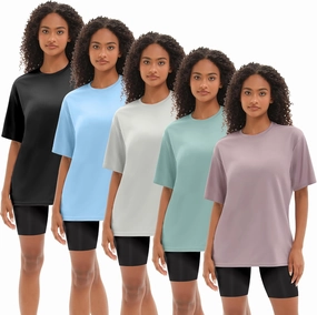 1/5 Pack Workout Oversized T Shirts for Women, Short Sleeve Plus Size Baggy Dry Fit Athletic Gym Shirts Tops Tees