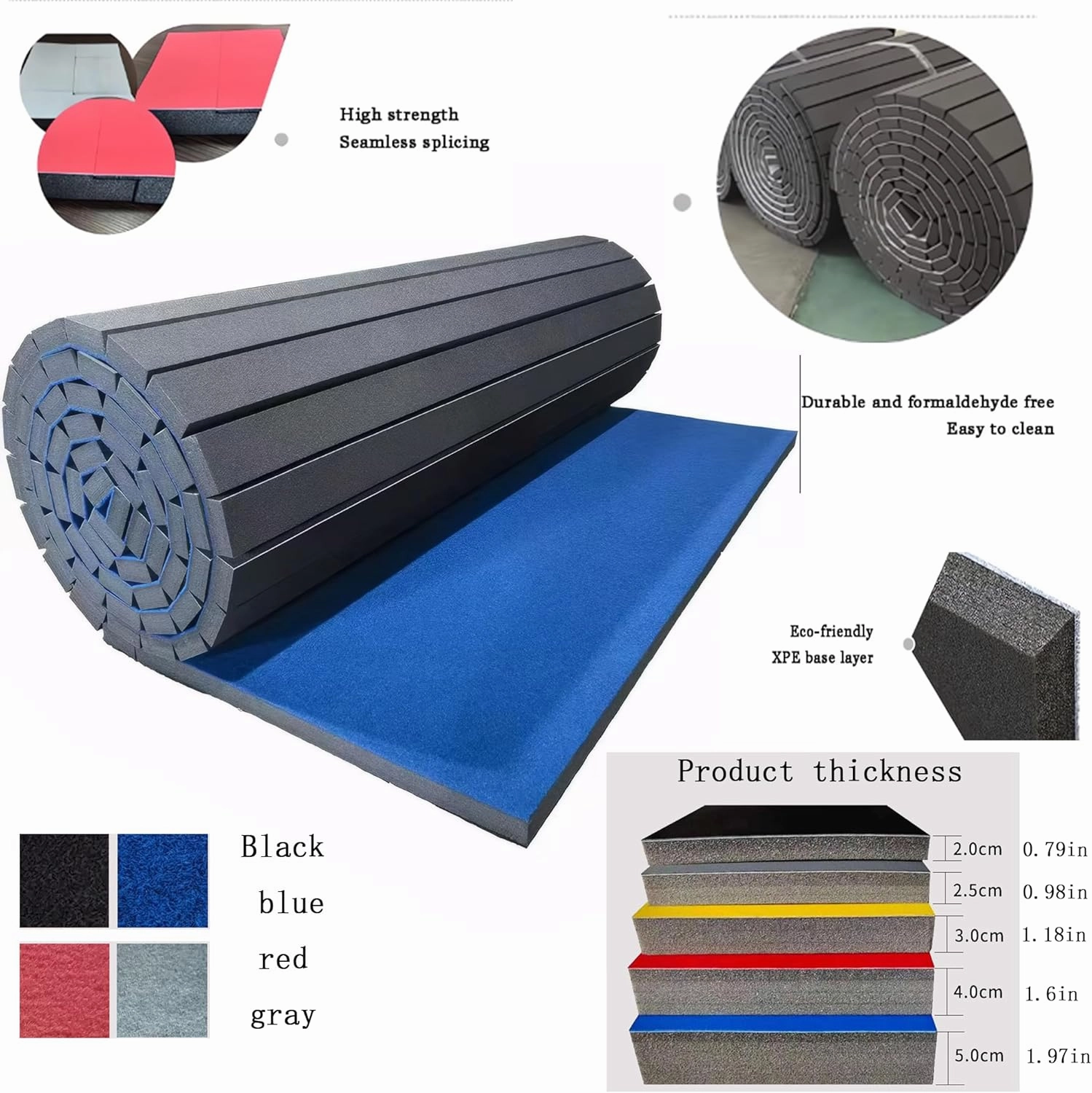 1.6"Thick High-Density Foam Gymnastics Mat - 118 x 35" Non-Slip Wrestling Mat for MMA, Home Gym, Cheerleading with Diamond-Texture Carpet Top
