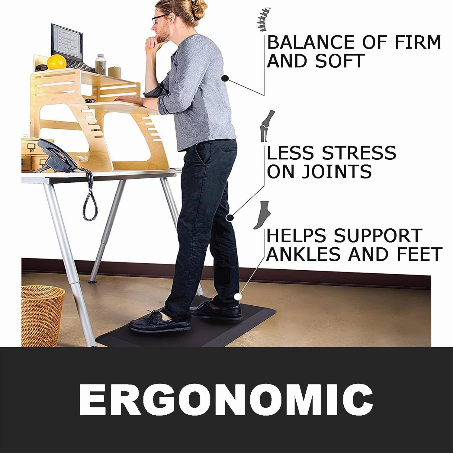 1" Extra Thick Anti Fatigue Floor Mat,Kitchen Mat, Standing Desk Mat – Comfort at Home, Office, Garage - Advanced PU Foam - NOT PVC (Black, 20x40x1-Inch)