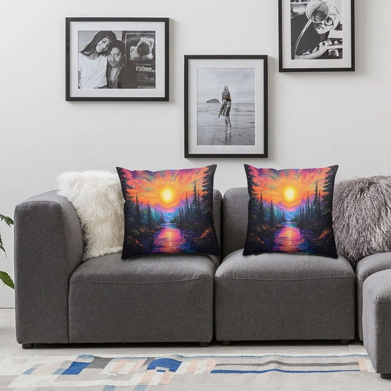 2 Packs Abstract Tree Forest Throw Pillow Covers for Living Room, Woodland Stream Star Sky Pillow Covers Cushion Case for Couch Sofa Bed