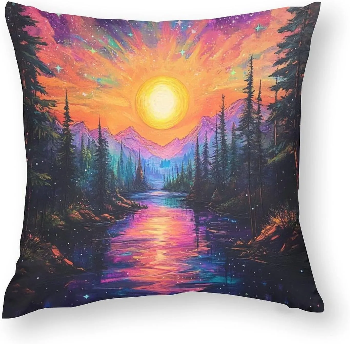 2 Packs Abstract Tree Forest Throw Pillow Covers for Living Room, Woodland Stream Star Sky Pillow Covers Cushion Case for Couch Sofa Bed