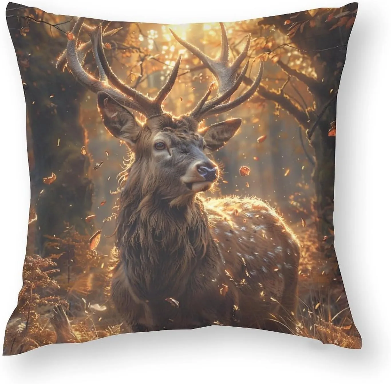 2 Packs Deer Wild Animal Throw Pillow Covers for Living Room, Nature Forest Tree Leaf Elk Pillow Covers Cushion Case for Couch Sofa Bed, 20x20 inch