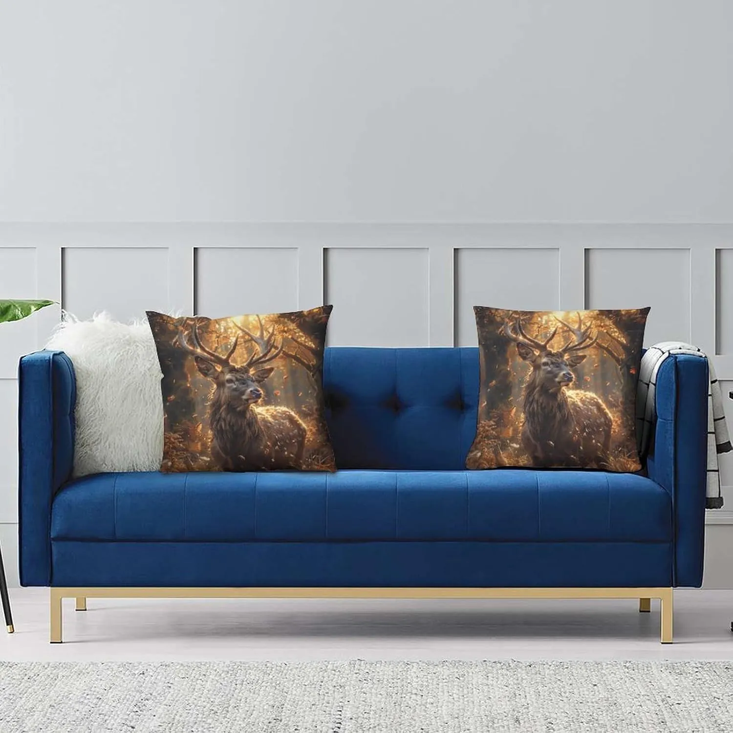2 Packs Deer Wild Animal Throw Pillow Covers for Living Room, Nature Forest Tree Leaf Elk Pillow Covers Cushion Case for Couch Sofa Bed, 20x20 inch