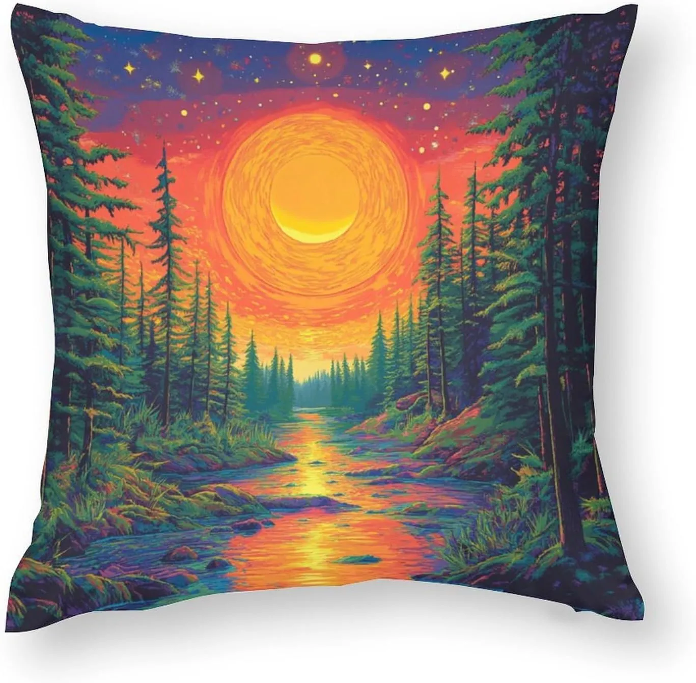 2 Packs Woodland Pine Tree Throw Pillow Covers for Living Room, Fantasy Forest River Starry Pillow Covers Cushion Case for Couch Sofa Bed
