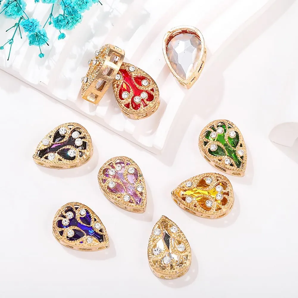 20 Pcs Crystal Glass Sew on Rhinestones for Crafting, 13x18 mm Gems for Sewing,Shiny Teardrop Rhinestones with Gold Claw for Jewels Making Clothing Shoes Wedding DIY,Light Red