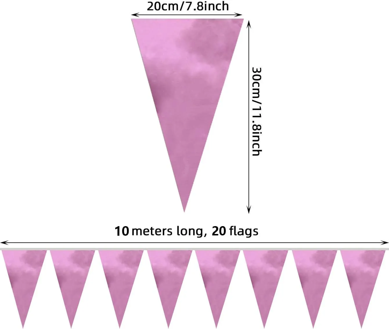 20M/65FT Pink Triangle Pennant Banner Flag Metallic Fabric Bunting Garland for Christmas Graduation Wedding Engagement Anniversary Bachelorette Birthday Bridal Shower Valentines Hen Party Supplies