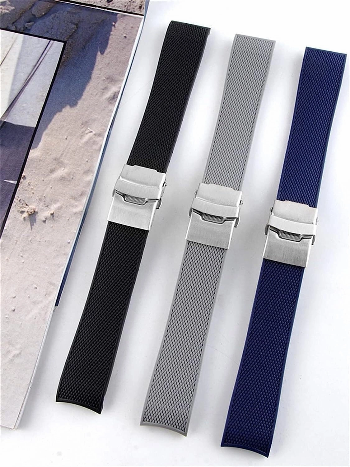 21mm Waterproof Rubber Watch Strap With Folding Buckle For Longines HydroConquest L3 L3.742 Diving
