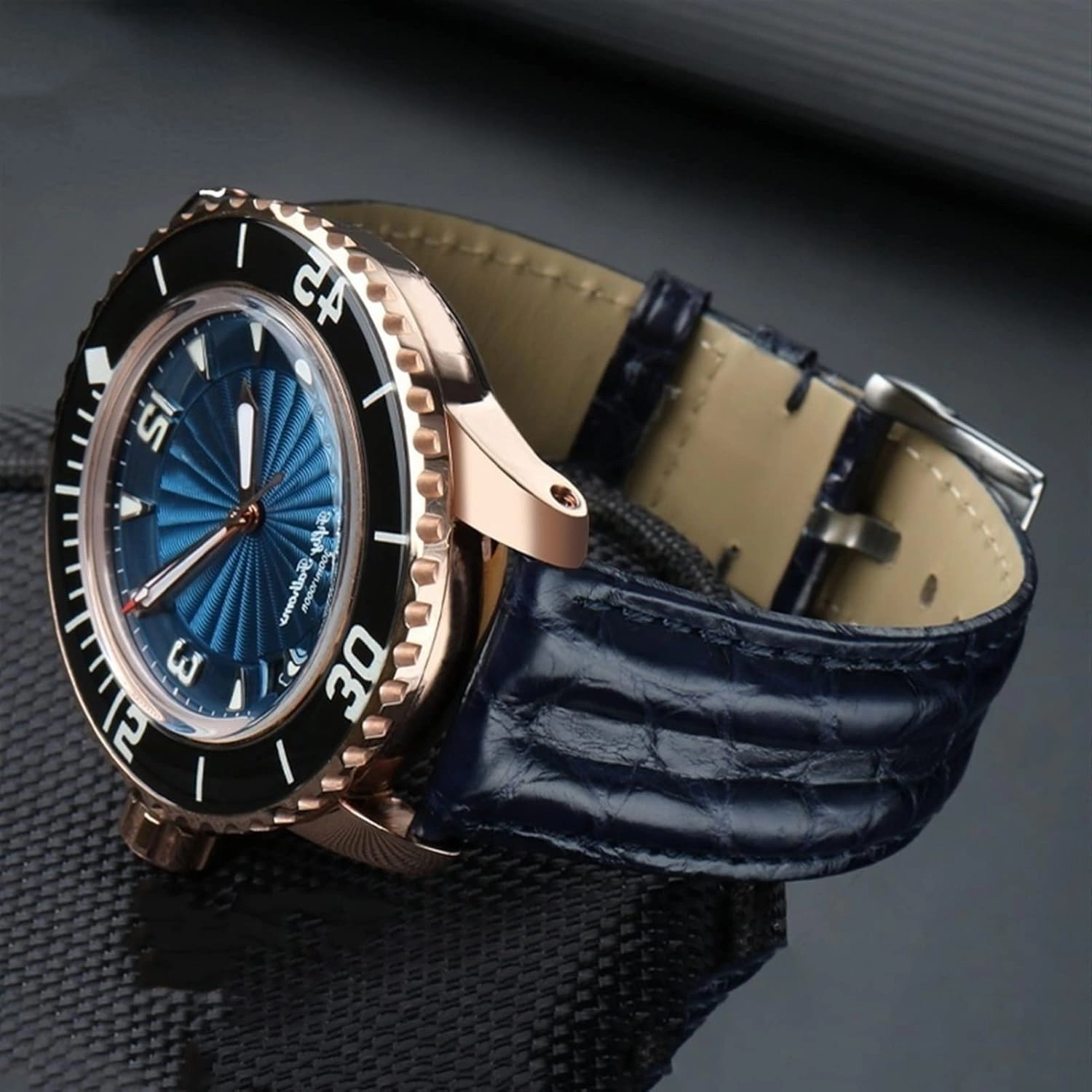 23.0Mm Crocodile Watch Strap Watchband for Blancpain 5000 5015 Fathoms Watch Black Blue Soft Strap Folding Buckle