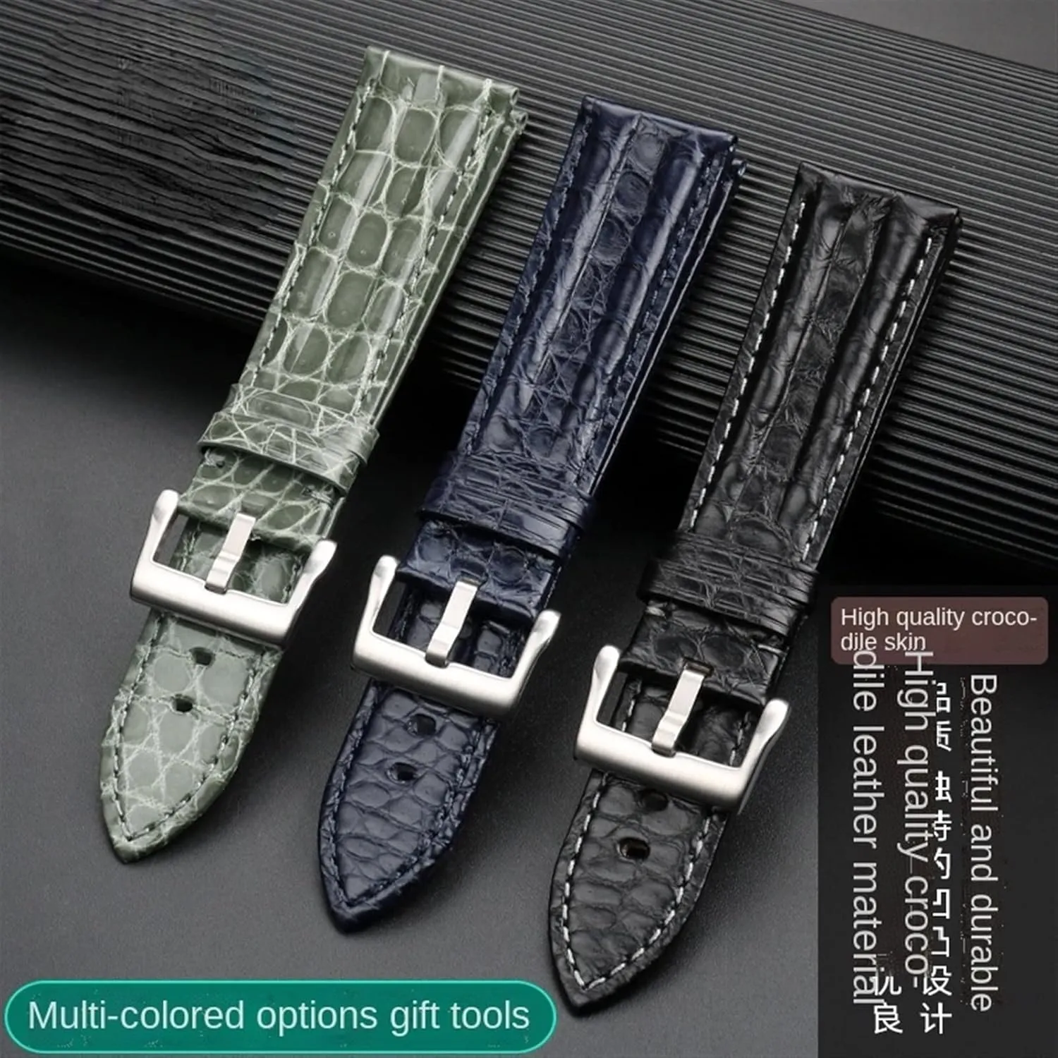 23mm Crocodile Watch Strap Watchband for Blancpain 5000 5015 Fathoms Watch Black Blue Soft Strap Folding Buckle (Color : Black-pin, Size : 23mm)