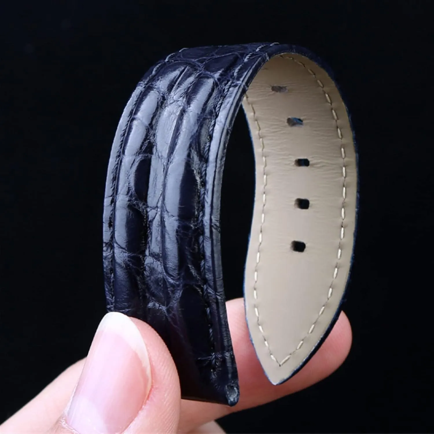 23mm Crocodile Watch Strap Watchband for Blancpain 5000 5015 Fathoms Watch Black Blue Soft Strap Folding Buckle (Color : Black-pin, Size : 23mm)