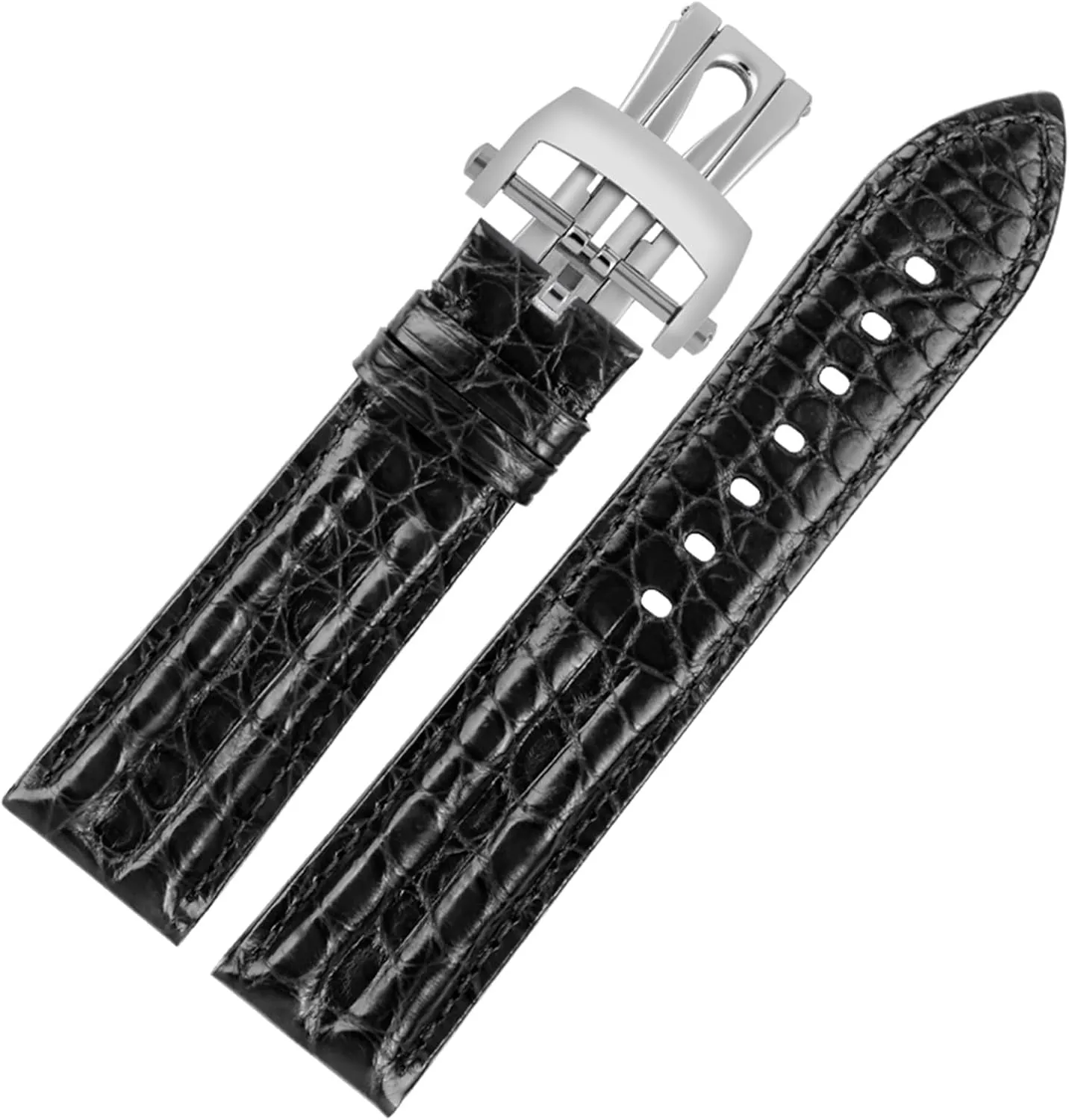 23mm Crocodile Watch Strap Watchband for Blancpain 5000 5015 Fathoms Watch Black Blue Soft Strap Folding Buckle (Color : Black-pin, Size : 23mm)