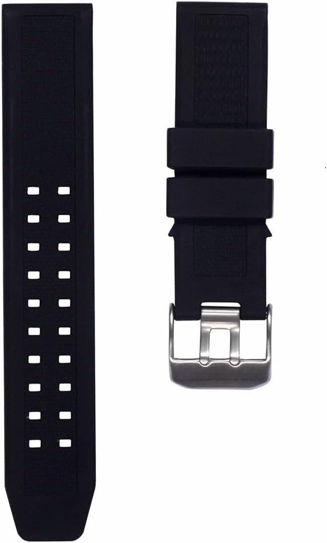 23mm Rubber Silicone Watch Band Strap Replacement with Black/Silver Double Prong Clasp for Luminox 3050 8800 and 3950 Series - Luminox Navy Seal Watch Band