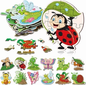 24 Pack Insect Party Favors Puzzles for Kids Bugs Jigsaw Animals Puzzles for Kids Spring Butterfly Bee Caterpillar Critter Jigsaw Toy for Classroom Exchange Gifts Preschool Educational Toys