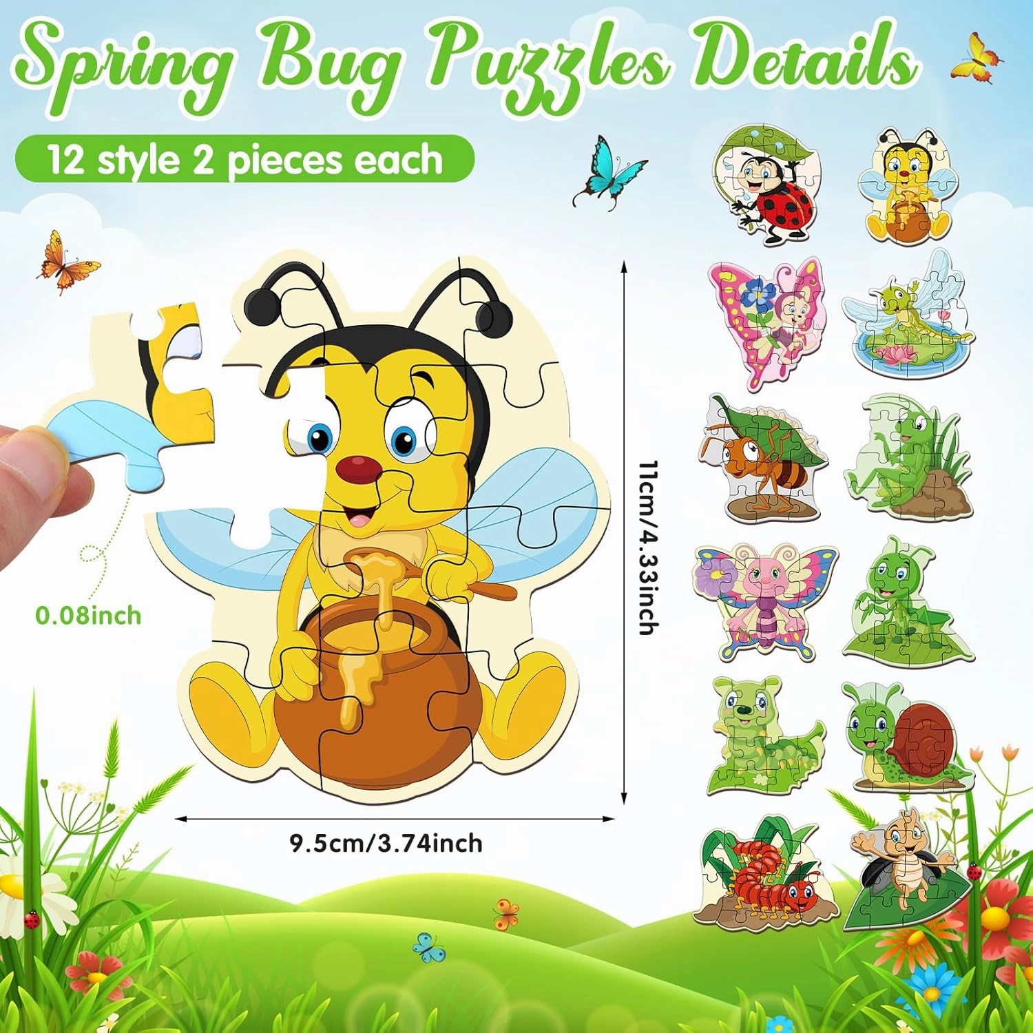 24 Pack Insect Party Favors Puzzles for Kids Bugs Jigsaw Animals Puzzles for Kids Spring Butterfly Bee Caterpillar Critter Jigsaw Toy for Classroom Exchange Gifts Preschool Educational Toys
