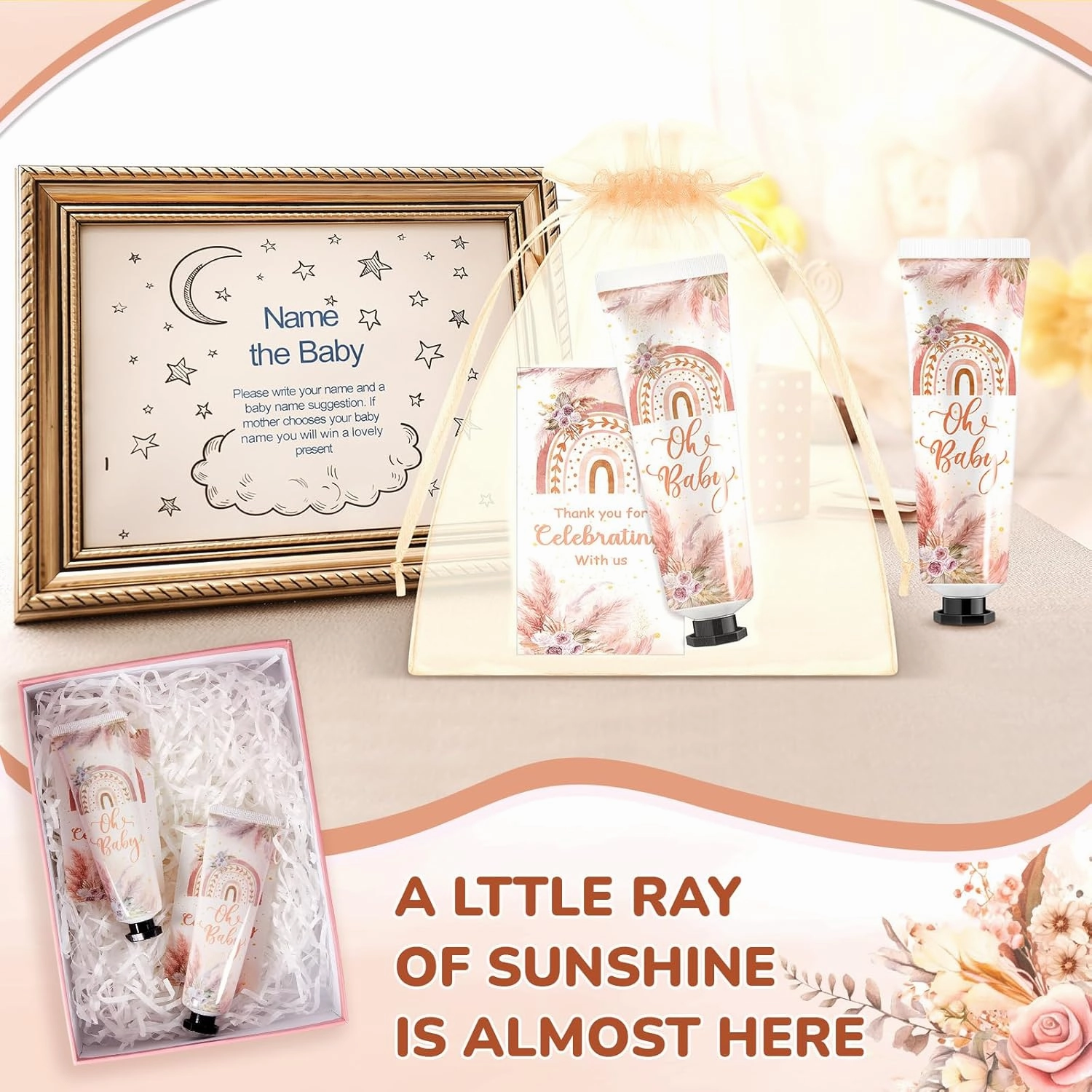 24 Sets Baby Shower Hand Cream Bulk Boho Baby Shower Favors Bridal Thank You Appreciation Hand Cream for Guests Travel Size Lotion with Organza Bags