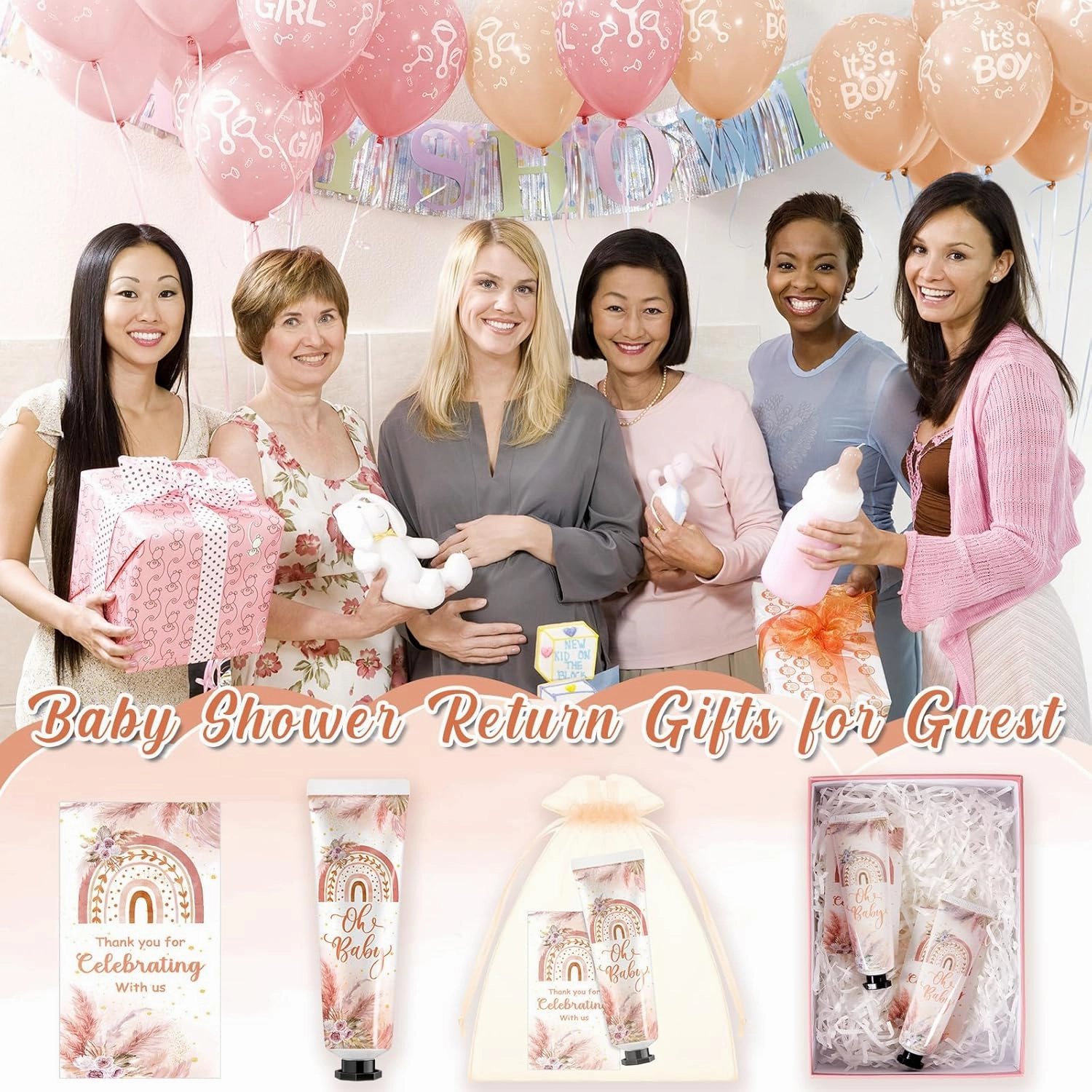 24 Sets Baby Shower Hand Cream Bulk Boho Baby Shower Favors Bridal Thank You Appreciation Hand Cream for Guests Travel Size Lotion with Organza Bags